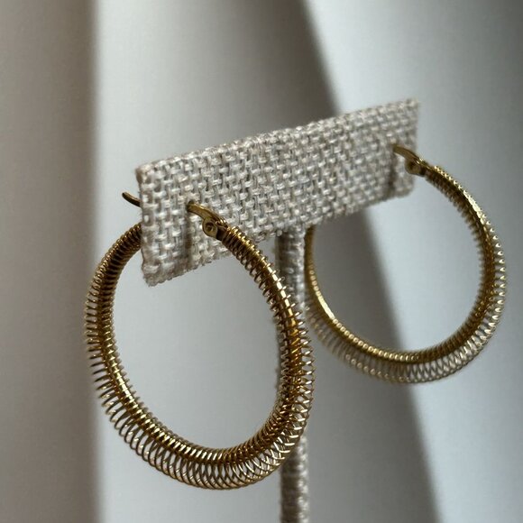 NEW Oceanus Gold Stainless Steel Hoop Earrings Coiled Wire Round Spiral Design - Picture 2 of 10